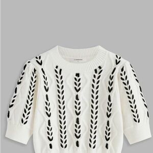 Chic Cable Knit White and Black Sweater